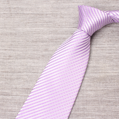 浅紫色领带男结婚新郎婚礼斜纹条纹婚庆商务正装职业宽版8CM工作