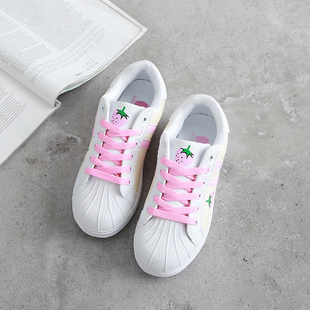 16新款草莓贝壳头女鞋系带透气运动鞋韩版学生平底板鞋跑步休闲鞋