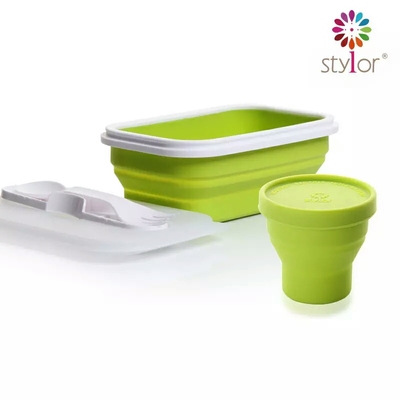 Stylor花色优品 迷你折叠饭盒杯子组合套装环保创意便携餐具