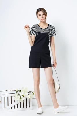 时尚套装女2016夏装新款韩版修身休闲短袖棉弹上衣阔腿裤两件套潮