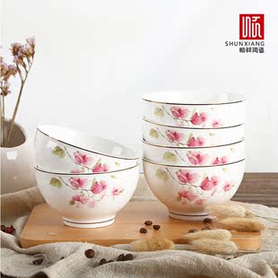 创意中式高档浮雕陶瓷碗套装家用瓷碗微波炉面碗饭米饭碗套装包邮
