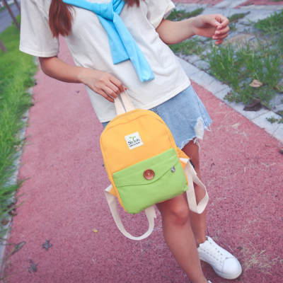 新款迷你小号双肩包女韩版帆布旅行背包撞色小包女幼儿园儿童书包
