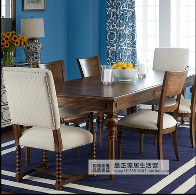 美式实木餐桌椅组合6人长方形饭桌法式地中海象牙白原木做旧餐桌