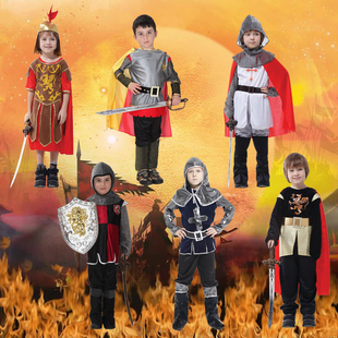 万圣节男童表演服装cosplay罗马小战士十字军英勇小巫师披风战士