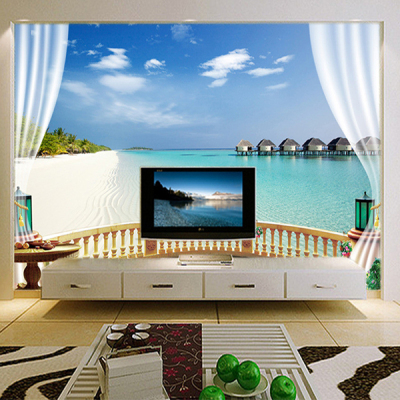 大型3D沙滩天空海景房壁画墙布无纺布墙纸客厅沙发电视背景墙壁纸