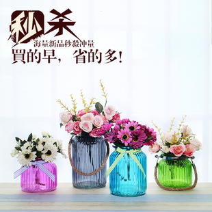 欧式创意花瓶水培绿萝插花花器彩色干花透明花瓶家居简约摆件饰品