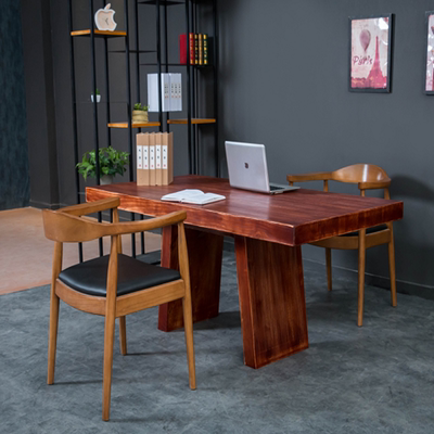 美式实木电脑台式桌办公桌简约现代家用书桌书架组合简易电脑桌椅