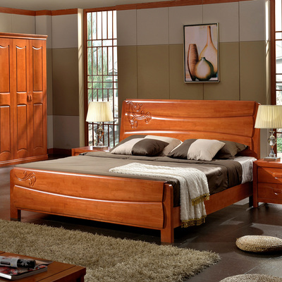 实木橡木床现代中式全实木双人床1.8米单人床1.5米婚床高箱储物床