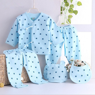 四季款纯棉婴儿衣服五件套新生儿系带和尚服宝宝0到3个月内衣特价