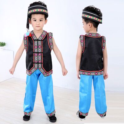儿童少数民族演出服装小男孩苗族舞蹈表演服幼儿佤族壮族摄影服装
