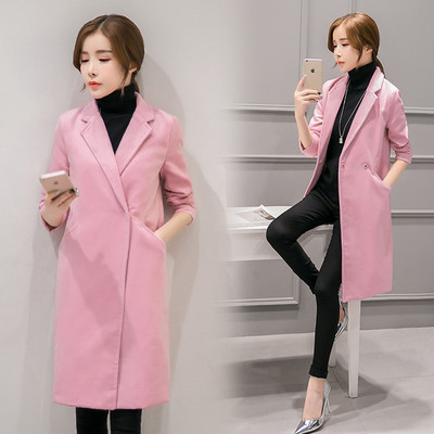 2016韩版秋冬装新款气质显瘦修身上衣中长款毛呢外套冬天呢子大衣