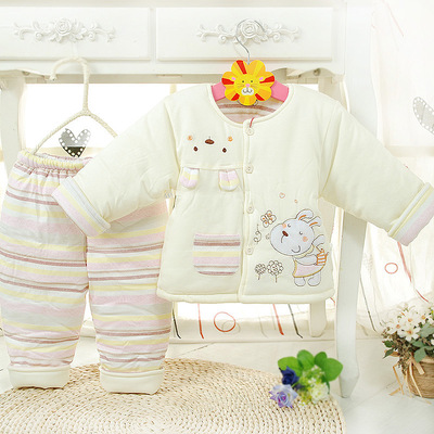 加厚婴儿棉袄两件套冬款卡通棉服宝宝棉衣套装新生儿外出服纯棉