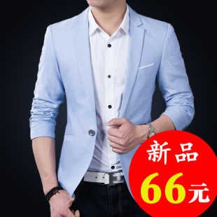 新款秋季小西装男英伦韩版修身型青年蓝色休闲西服上衣薄款外套潮