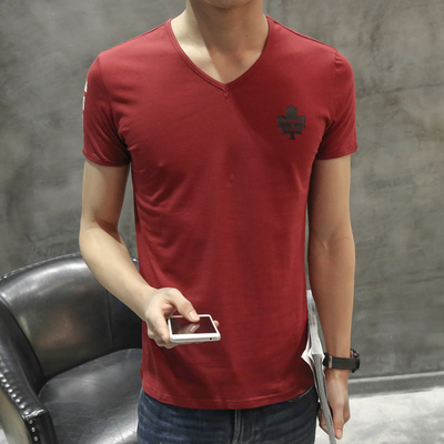 2016夏季男短袖t恤男士韩版修身V领潮流上衣青少年男装半袖体恤男