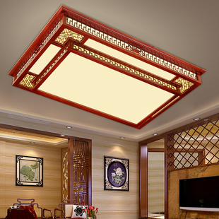 复古中式客厅吸顶灯 实木卧室书房餐厅灯实木亚克力长方形led灯具