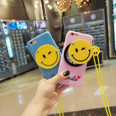 韩国红人smile笑脸镜子挂绳软壳情侣保护套iPhone6/6sPLUS手机壳