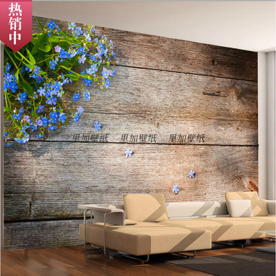 简约客厅墙布电视背景墙壁纸卧室3D立体欧式木板复古蓝色满天星