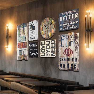 美式复古装饰画酒吧个性创意西餐厅咖啡馆背景墙木板挂画客厅壁饰