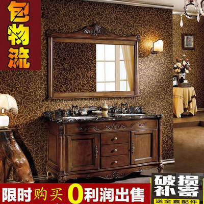 欧式洁具双台盆浴室柜大理石美式整体实木洗漱柜橡木洗手盆柜组合