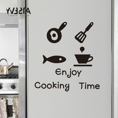 厨房创意贴纸个性卡通餐具装饰墙贴 可移除环保无味柜门趣味贴画