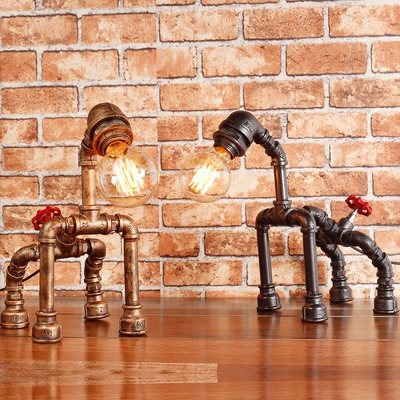 台灯复古工业风 美式DIY创意机器人铁艺水管灯具装饰咖啡厅酒吧