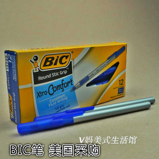 美国BIC比克Round Stic圆珠笔半透明笔杆PenBeat专用 1.0mm 12支