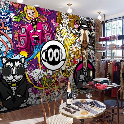 动物涂鸦3D大型壁画服装店时尚餐厅主题办公室直播室背景墙纸壁纸