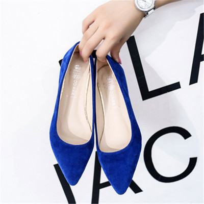 2016春秋季韩版蓝色平底单鞋平跟磨砂皮绒面尖头工作舒适四季女鞋