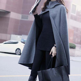 韩版2016女装春秋装大码女装中长款无袖斗篷披肩呢子大衣毛呢外套