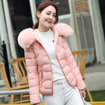冬季新款韩版修身时尚大毛领短款棉衣女