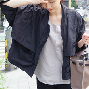 韩国代购2016女装新款宽松纯色简约百搭薄款防晒休闲短款黑色外套