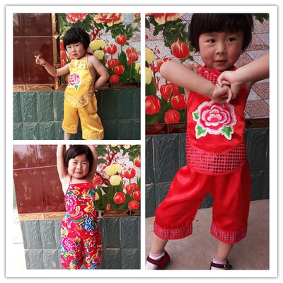 六一儿童演出服装亮片红黄女童男童幼儿园肚兜表演服福娃肚兜套装