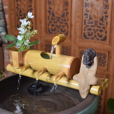 石槽流水竹鱼缸竹流水过滤器陶瓷竹筒鱼池竹子流水水景摆件加湿器