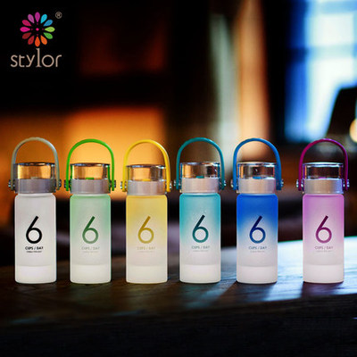 Stylor花色优品创意水杯便携运动玻璃杯子带盖感温变色学生随手杯