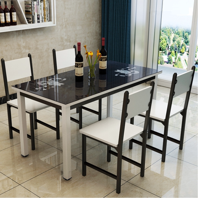 包邮钢化玻璃简约现代小户型烤漆家用餐桌椅组合餐厅长方形吃饭桌