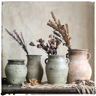 手工粗陶陶罐紅陶坛子花器花瓶做旧仿古软装家居摆件干花软装饰品