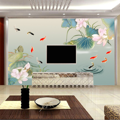 中式荷花田园风格花鸟图案客厅电视背景墙壁纸无纺布墙纸定制壁画