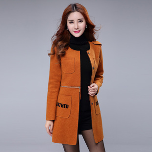 2016秋冬新款韩版气质修身两件式毛呢外套女中长款妈妈装呢大衣