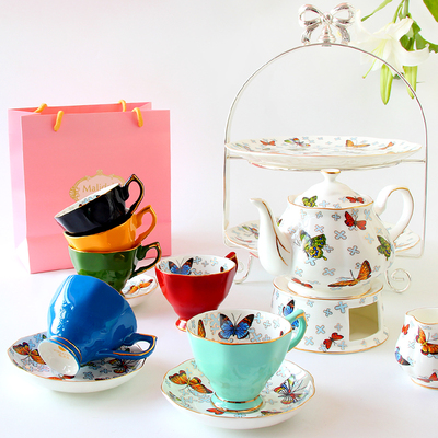 咖啡杯套装欧式茶具蝴蝶英式下午红茶杯骨瓷美式咖啡壶具陶瓷家用