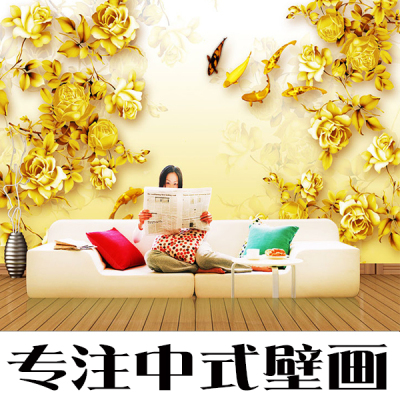 中式金色九鱼图壁纸3D立体无纺布壁画酒店会所客厅大型墙壁画装饰