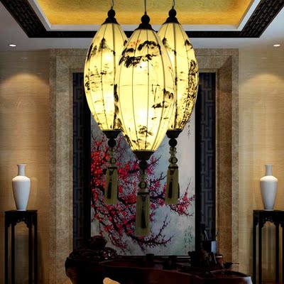 现代新中式古典灯笼吊灯创意布艺中式艺术灯具酒店客厅茶楼餐厅灯