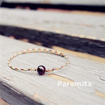 【Paramita】原创 端午节传统五彩绳手编天然石榴石手链 辟邪护身