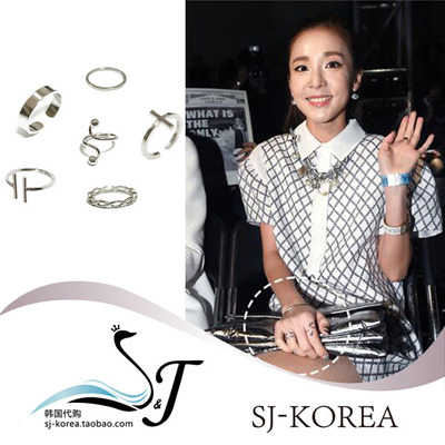 韩国采购 2ne1 朴山多拉同款正品 银色戒指6件套 混搭