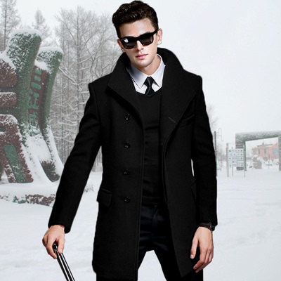 2016冬季羊绒大衣男中长款青年修身英伦羊毛呢子外套男毛呢大衣潮