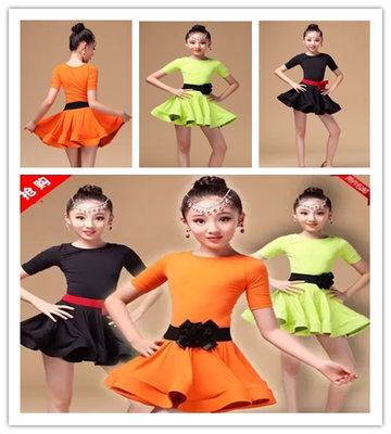 新款儿童拉丁舞蹈芭蕾演出服女童短袖拉丁练功比赛蓬蓬裙表演服装