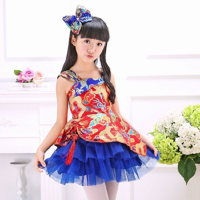 六一女童演出服中国风舞台服饰刺绣蓬蓬裙表演服舞蹈服2106新款服