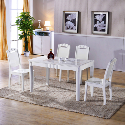新品居家长方形现代简约餐桌椅组合4人6人大理石白色餐桌饭桌包邮