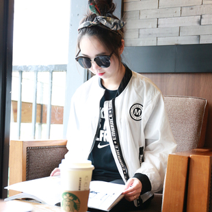 2016春季女装韩国ulzzang短外套长袖薄款拉链字母防嗮服开衫包邮