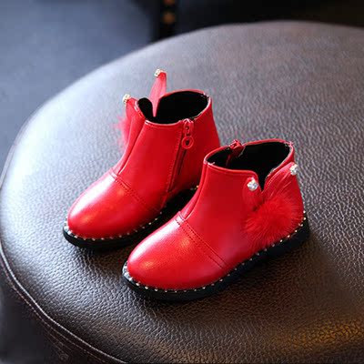 包邮秋冬新款女童靴子3-4-5-6岁半红色皮靴韩版女童公主单靴短靴