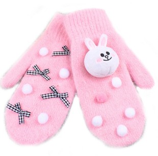 韩版可爱兔子手套女士 冬季加厚兔毛毛绒连指保暖手套